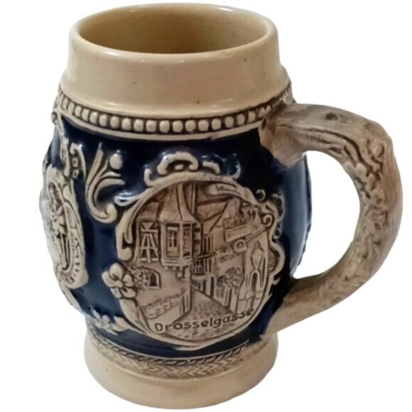 Vintage German Beer Stein Cream & Blue German Town Scenes - Picture 2 of 5